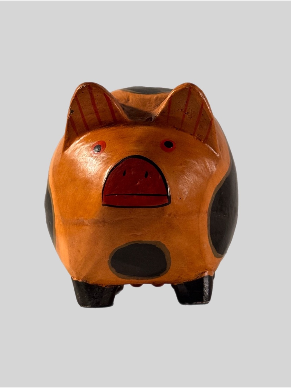 VTG Hand Carved Wooden Piggy Bank Indonesia Folk Art Primitive Spotted Pig EUC